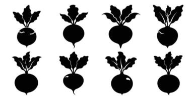 Collection of eight beetroot silhouettes, perfect for farm to table branding, healthy eating campaigns, or vegetarian vegan recipe illustrations. vector