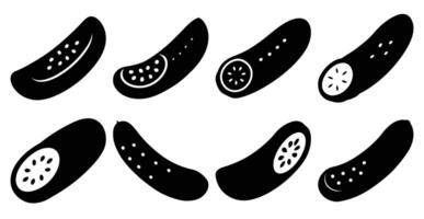 Collection of Cucumber Silhouettes, Whole and Sliced, Diverse Angles for Culinary or Health Designs vector