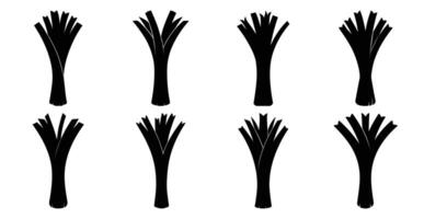 Collection of eight leek silhouettes, isolated on white background. Perfect for culinary, farm to table, or healthy eating concepts. vector