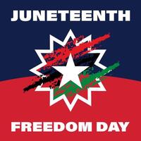 Juneteenth Freedom Celebration Banner. Square with bold typography. African American pride symbolic flag and star. Unity, liberation and Black heritage flyer. Perfect for honoring June 19, 1865 vector