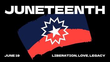 Juneteenth Freedom Celebration Banner. Horizontal print design. African American history of unity and emancipation. Abstract blue and red flag with star. Patriotic June teenth event flyer. Eps vector