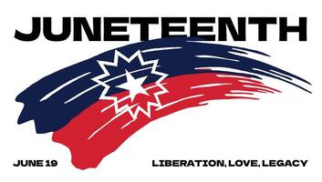 Juneteenth Freedom Celebration Horizontal Banner. Red blue flag with star and typography symbol African American heritage, unity and justice. Emancipation, equality, dignity and fight for liberation vector