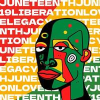 Juneteenth celebration banner with abstract yellow and black design. Square illustration abstract African American man and typography. Symbol of freedom, unity, pride and heritage. vector