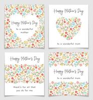 Mothers Day Greeting Card Set with Flower Pattern. vector