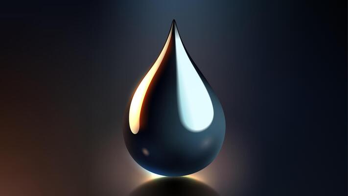 High Quality Crude Oil Drop Isolated on Dark Background, Shiny Droplet, Illustration