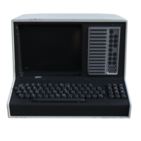 An old computer with a keyboard and monitor png