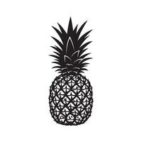 A sleek black silhouette of a pineapple with bold, geometric patterns on the body and spiky leaves on top vector