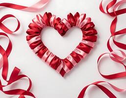 A heart shaped red ribbon surrounded by red ribbons photo