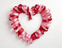 A heart shaped wreath made of red and pink ribbons photo
