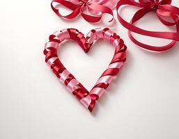 A heart shaped ribbon and red ribbon on a white background photo