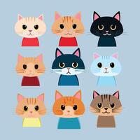a set of different colored cats with different eyes vector