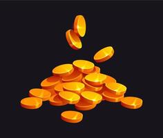 Pile of shiny gold coins with a few pieces falling vector