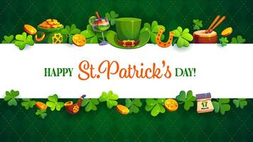St Patrick day banner with shamrock clover border vector