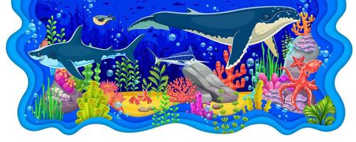 Underwater scene with sharks and fish vector