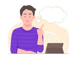 Young Man Pointing Empty Speech Bubble for Copy Space Concept Illustration vector
