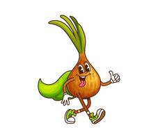 Cartoon groovy onion Halloween wizard character vector