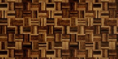 A high-resolution wooden parquet texture featuring an intricate geometric pattern. The rich brown tones and complex design create a visually striking and elegant flooring style, perfect for interiors. photo