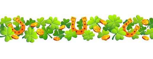 Patrick border with horseshoe, shamrock and coins vector