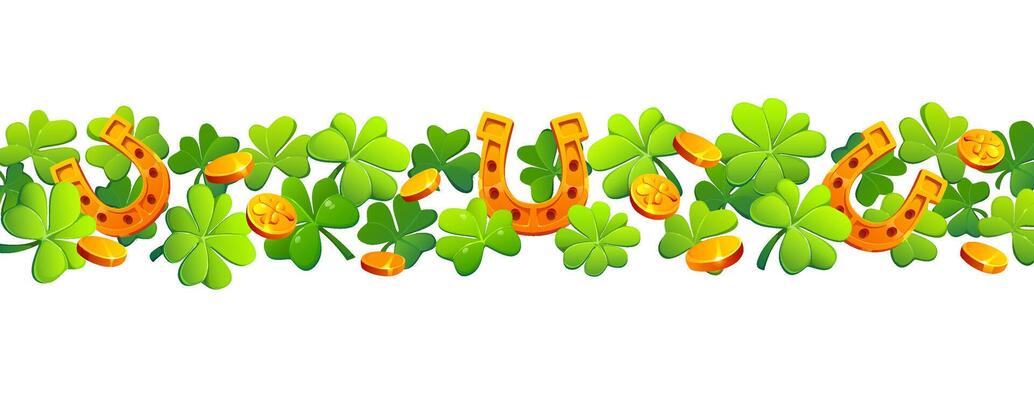 Patrick border with horseshoe, shamrock and coins