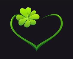 Green heart frame with a four leaf clover symbol vector