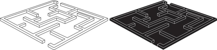 square maze 3d icon set vector
