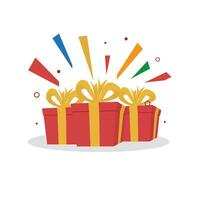 Gift boxes with colorful streamers and confetti vector