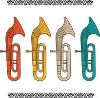 Four different colored trumpet instruments on a white background vector