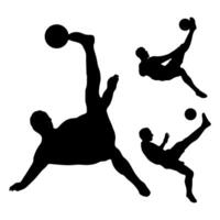 silhouette play football, player somersault with ball on white background vector