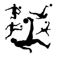 silhouette play football, player somersault with ball set vector