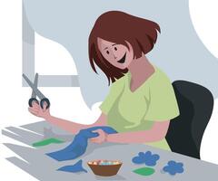 Handcrafted Floral Creations by a Girl Using Cloth, A Beautiful Display of Artistry and Craftsmanship, Transforming Fabric into Stunning, Custom Made Flowers vector