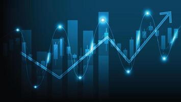 finance and business growth. candlesticks chart with bar graph and indicator on blue background vector