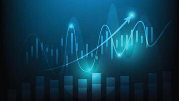 stock market candlesticks chart with bar graph and arrow up. finance background vector