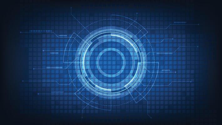futuristic circle with digital lines on blue background