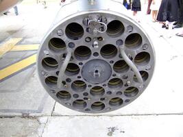 Circular array of missile launch tubes displayed at an aviation exhibition photo