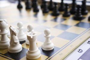 Chess pawns on the chessboard. photo