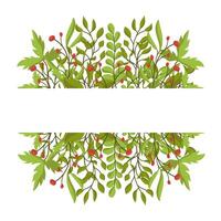 spring banner with berries, leaves and space for text. Colored botanical illustration for greeting cards and invitations. vector