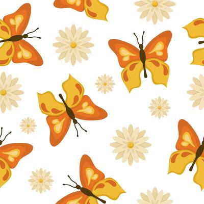 seamless pattern with butterflies and flowers. Spring drawing for packaging, wallpapers and postcards.