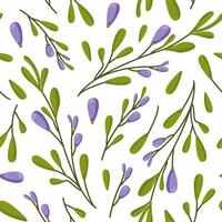 seamless pattern with flowers and branches. Colored spring drawing for packaging, wallpapers and cards. vector