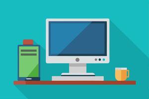 Flat style depiction of a desktop screen vector