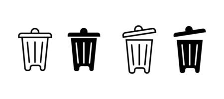 Trash Can Icons Closed, Open, Filled, Outline, Waste Disposal vector
