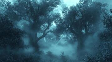 An image of a dark forest with trees photo