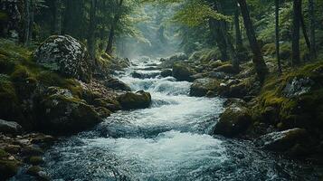 A river flowing through a forest photo