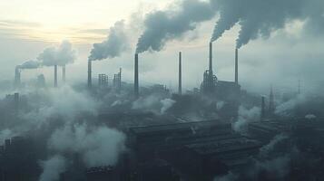 A factory with smoke coming out of the chimneys photo