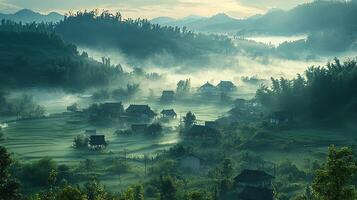A misty morning in the mountains photo