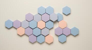 Pastel Hexagon Tiles Arranged for Decorative Pattern Design on Neutral Backdrop photo