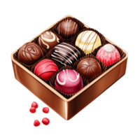 Gourmet Assorted Chocolate Truffles in an Open Gold Box with Decorative Drizzle and Cherries png