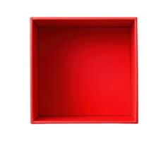Open square empty red box isolated on transparent background, top view png