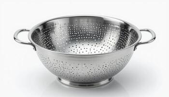A colander with a handle on a white background photo