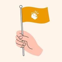 Hand Holding Yellow Bonk Flag Representing Cryptocurrency and Blockchain Support, Bonk Token Symbol vector