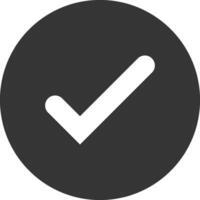 checkmark icon, circular design, minimalist, monochrome, dark gray background, white symbol, clean lines, simple vector